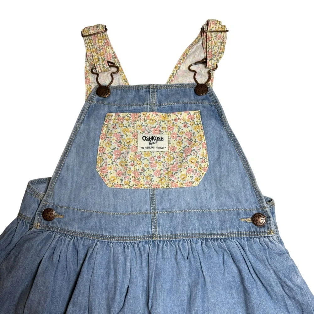 OshKosh B'gosh Baby Blue Floral & Denim Jumper Dress- Size 5T